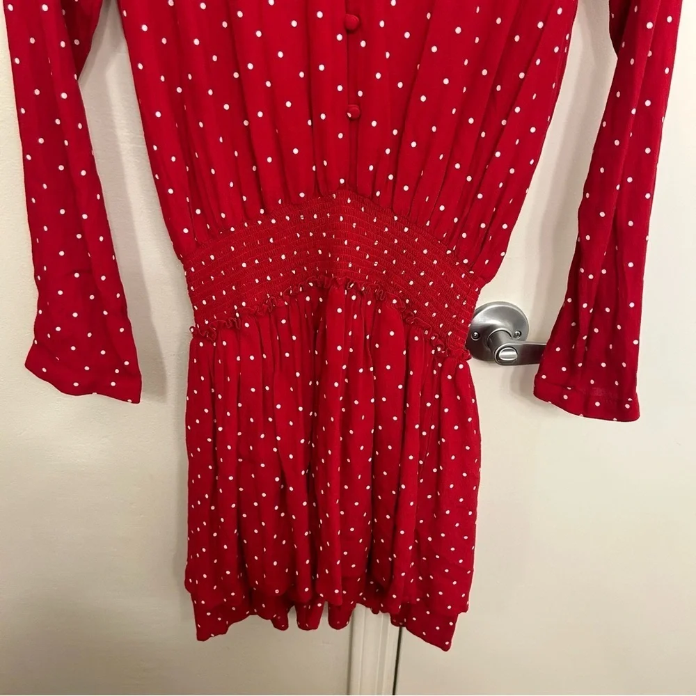 Rails Jasmine Dress Scarlet Red with White Polka Dots Long Sleeve Size Small